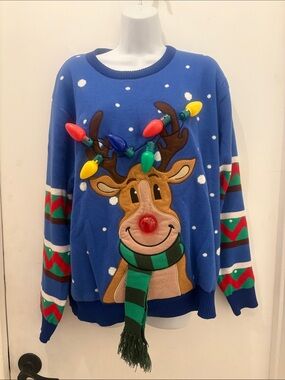 Women’s Blue Reindeer Light-Up Holiday Sweater XL new Joyin
